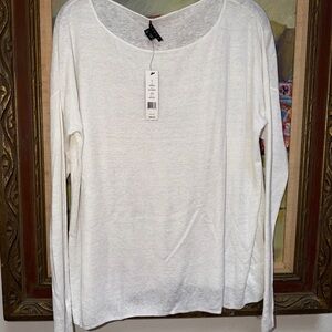 Theory Forestra White boatneck Long Sleeve Tee